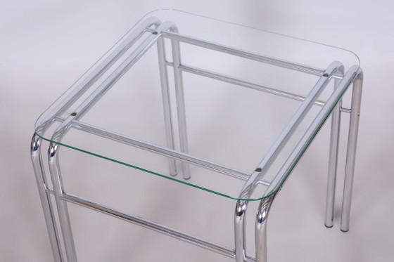 Originele 20e-eeuwse zitset met tafel, chroom, glas, Slowakije, jaren 70 – Stoelen / fauteuils, Textile (photo 11 of 14)