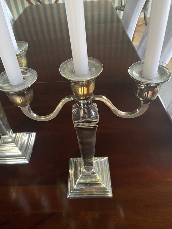 Image 1 of 2 dreiarmige, versilberte Kerzenleuchter von Flamant, klassisches Modell