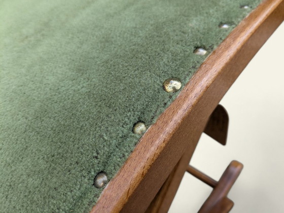 Image 1 of Poggiapiedi vintage degli anni '60 - poggiapiedi regolabile in altezza con rivestimento in tessuto verde chiaro