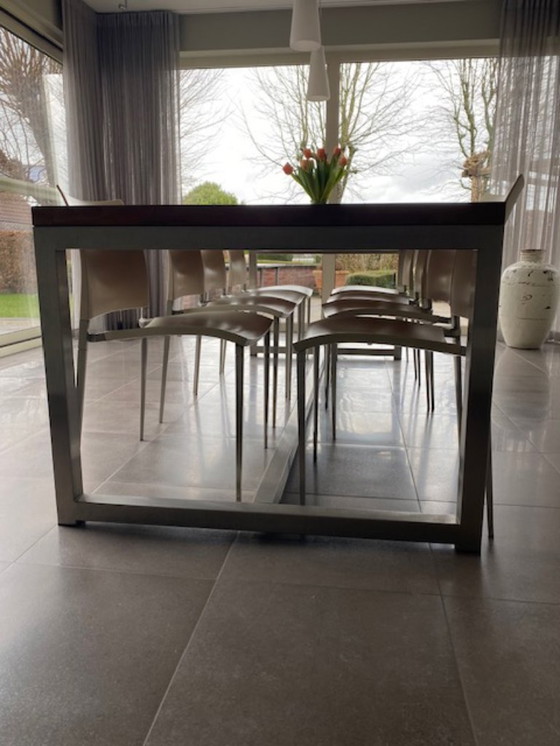 Image 1 of oak dining table with aluminum base