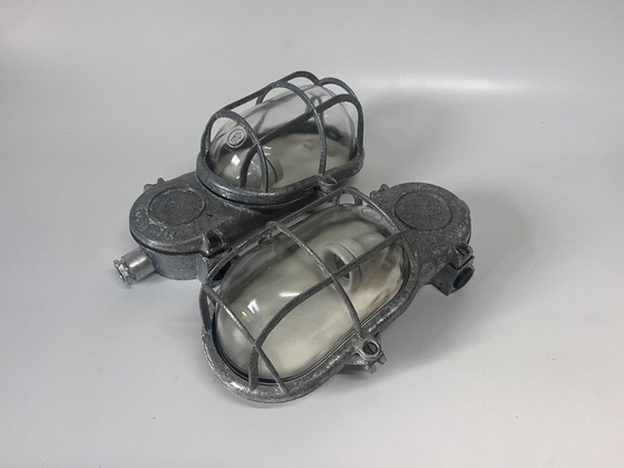 Image 1 of 2x Industria Rotterdam Industrial Cage Lamps Bulls-Eye Aluminium