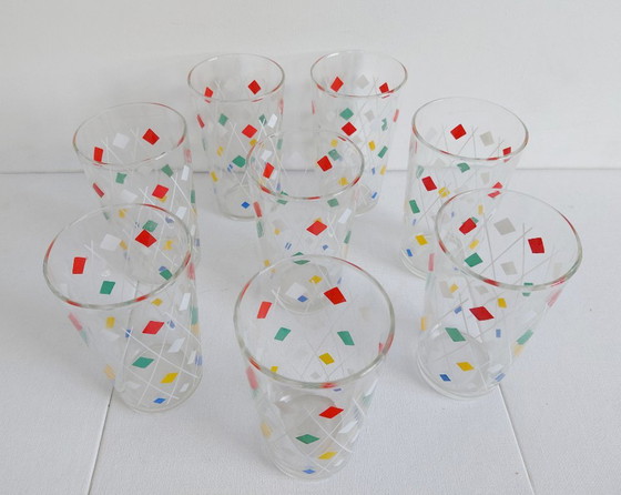 Set of 8 Vintage 'Harlequin'/Diamond Ferrero Nutella Glasses, Fidenza Vetraria – Ferrero - Nutella (photo 9 of 10)
