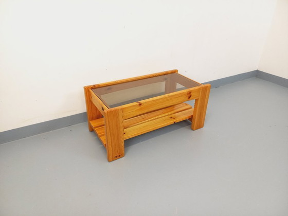 Image 1 of Vintage coffee table in pine and smoked glass from the 70s/80s