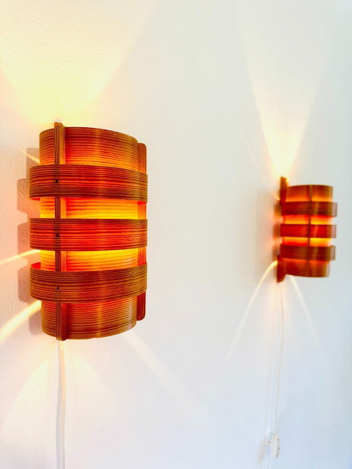 Pine veneer wall lamps by Hans-Agne Jakobsson for AB Ellysett, Sweden, 1960s