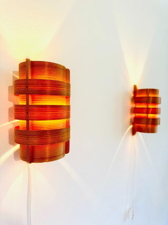 Image 1 of Lampade da parete in impiallacciatura di pino di Hans-Agne Jakobsson per AB Ellysett, Svezia, anni '60