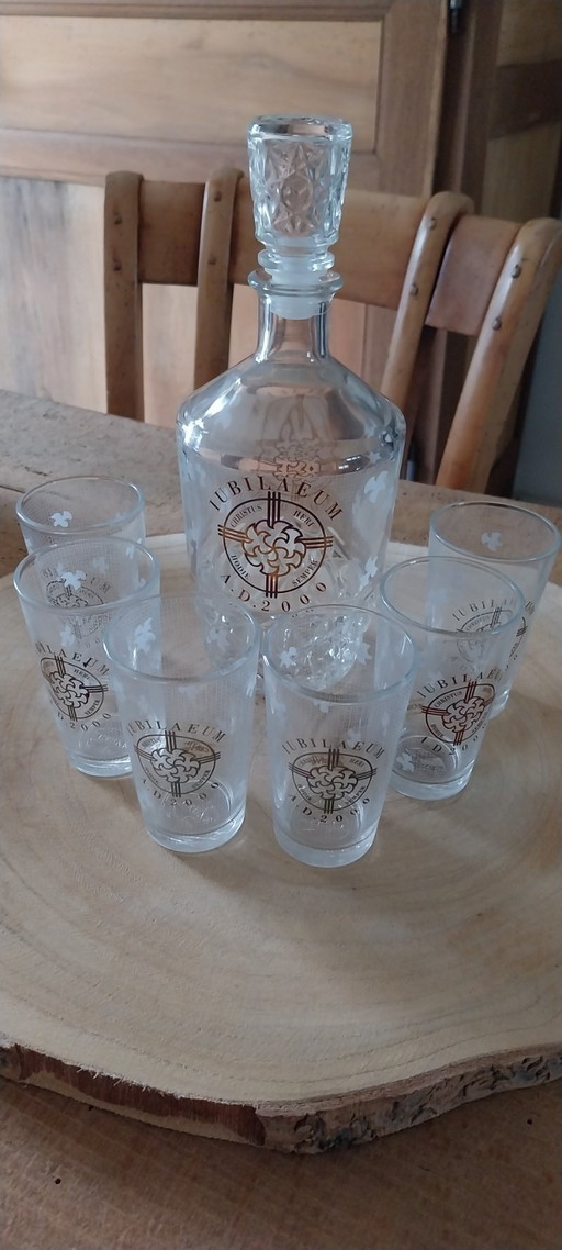 Servizio caraffa e 6 bicchieri di CERVE JUBILAEUM AD 2000 Christus Made in Italy
