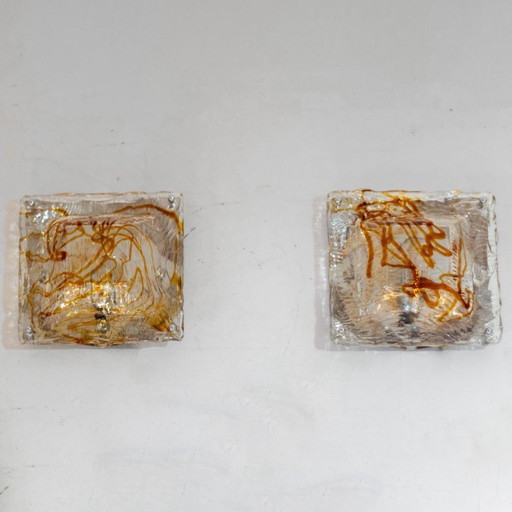 1x Pair of “Diamante” Murano Glass Wall Sconces by Mazzega