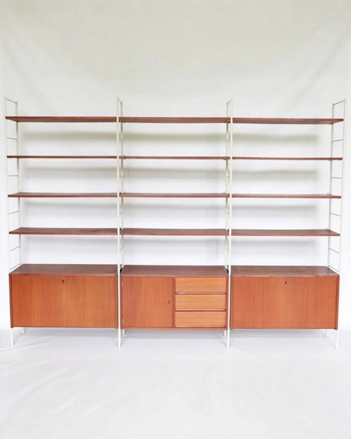Vintage wall system modular teak freestanding wall unit
