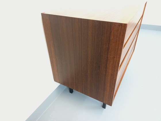 Image 1 of Vintage Scandinavian modernist style chest of drawers in rosewood and black metal from the 1960s