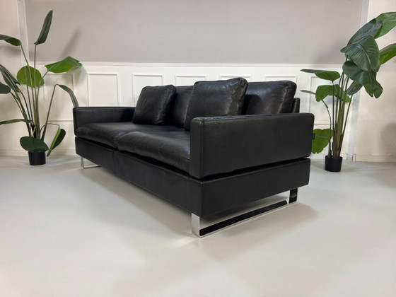 Image 1 of Brühl Alba Sofa Schwarz Leder Designer Couch Schlaffunktion