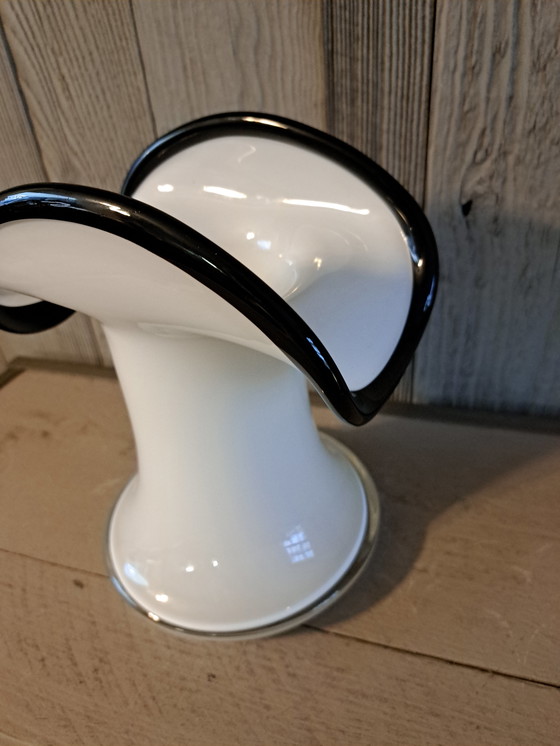 Image 1 of Black and white vase J. Sluczan, Orkusz, Glassworks Tarnowiec, Poland 1980s