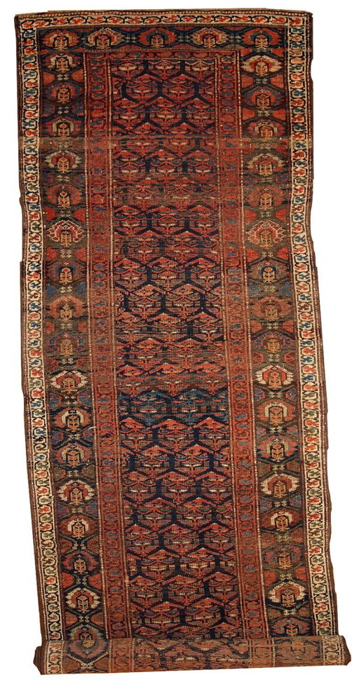 Handmade antique Persian Kurdish runner 3.3' x 11.7' (100cm x 356cm) 1900s - 1B431
