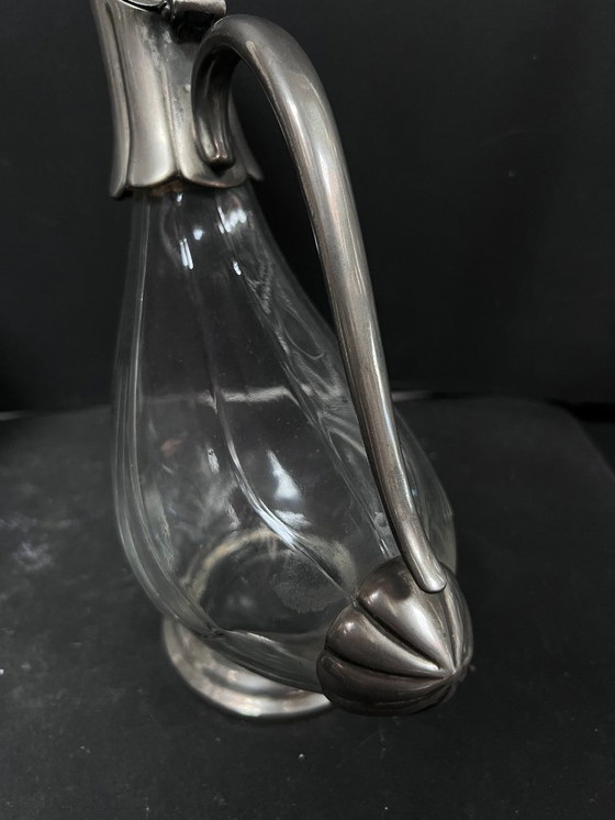 Image 1 of Pichet en forme de canard en verre et métal