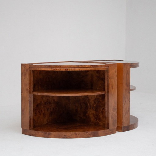 Pair of Burl Wood Demi-Lune Cabinets