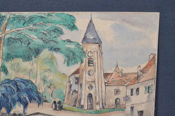 1929 Ogui Paisaje de Pueblo Modernista Europeo Acuarela y Gouache – Pinturas y dibujos, Paper (photo 7 of 10)