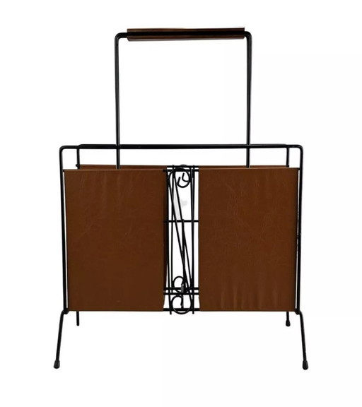 60s 70s newspaper holder newspaper rack metal teak Mid - Century Design