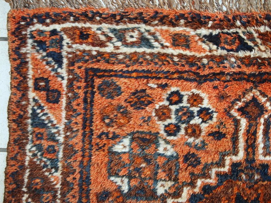 Image 1 of Handmade antique collectible Persian Shiraz bagface 2.6' x 2.8' (81cm x 85cm) 1900s - 1C397