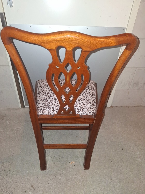 Set of 4 Chippendale-style dining chairs with leopard print seat – Wood (photo 8 of 10)