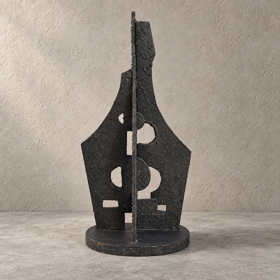 Black Metal Abstract Sculpture – Brutalist Style – 39 Cm (photo 2 of 9)