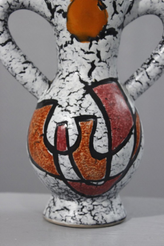 Image 1 of Vintage keramische vaas met kubistische abstractie op lava email 1950 Vallauris