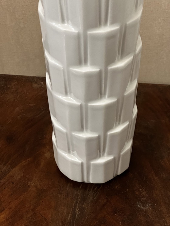 Image 1 of White Vase Cubic Tower Shape Style Heinrich Fuchs - Limoges France H 28,5 Cm