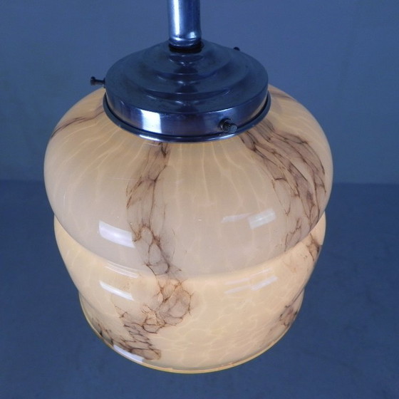 Image 1 of Art Deco pendant lamp with marbled glass shade, 1930s