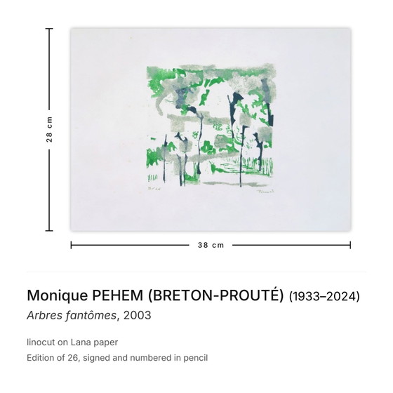 Monique PEHEM (BRETON-PROUTÉ) signierte den Linolschnitt Arbres fantômes 2003 – Lithographien & Drucke, Paper (photo 3 of 5)
