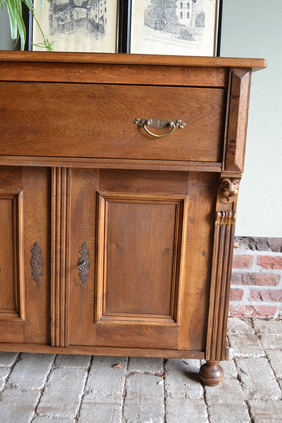 Image 1 of Antique oak wooden sideboard.