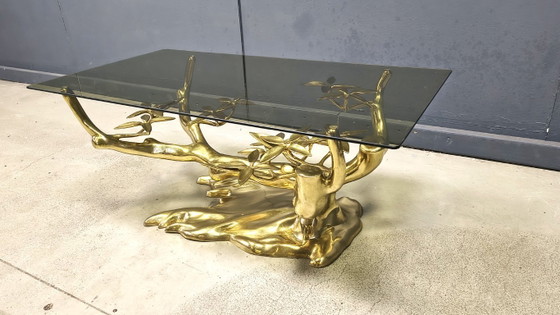 Image 1 of Tavolino da caffè in ottone a forma di bonsai, realizzato da Willy Daro negli anni '70.