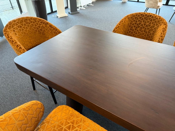 Image 1 of Richmond hoge tafel kersenhout 97x219cm set met 6 stoelen indigo triangle zithoogte 68 cm