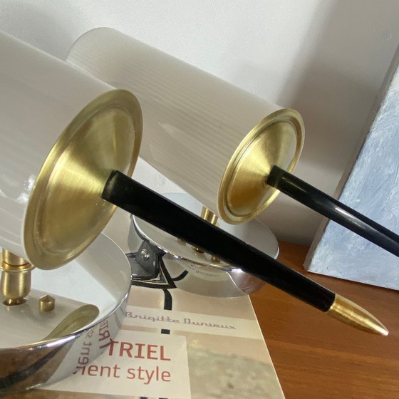 Pair of Vintage Plexiglass Plastic and Brass Wall lights (photo 5 of 9)