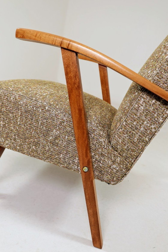 Image 1 of Poltrona lounge vintage con rivestimento a fantasia verde, restaurata, anni '70.