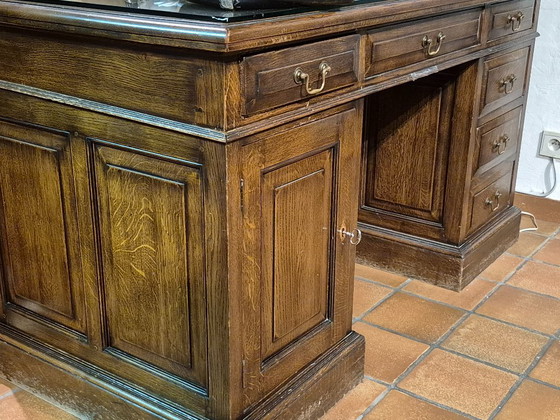 Classic wooden Desk with glass top, Brown, Klassiek (photo 4 of 5)