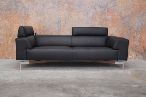 Newly Upholstered Black Leather Leolux Howlo Design Sofa – 3 5 zitsbanken