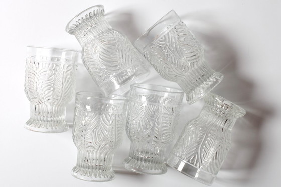 Image 1 of Set of 6 Mid-century Rare Pressed Glass Glasses / Libochovice / Czech Republic / 1981