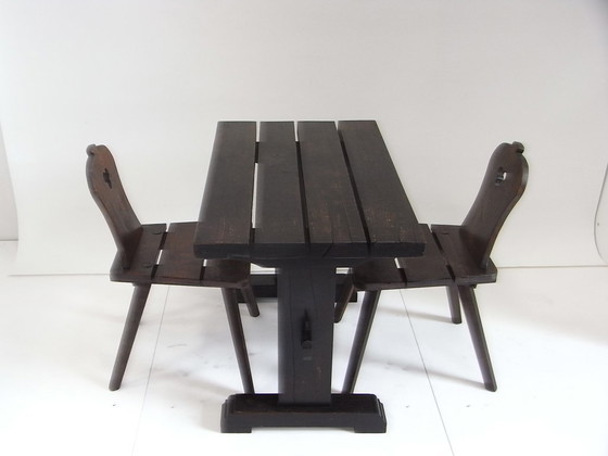Image 1 of Set da giardino ALFONS, tavolo con 2 sedie, realizzato a mano, in rovere massello, anni '70