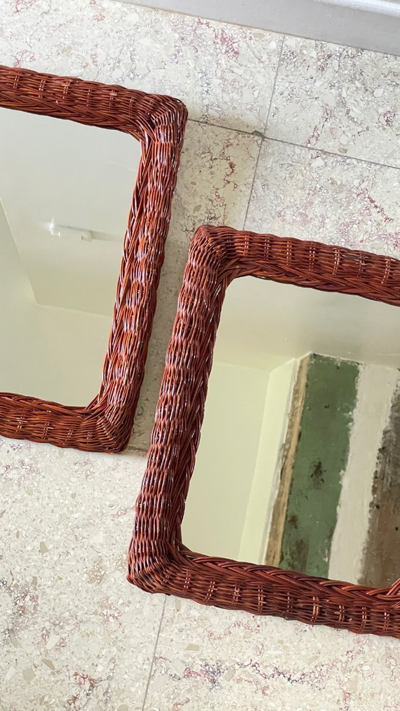 Image 1 of Coppia di specchi vintage in rattan