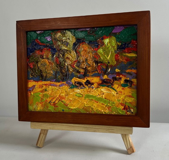Image 1 of Original Oil Painting Evening Nature Landscape In the autumn forest