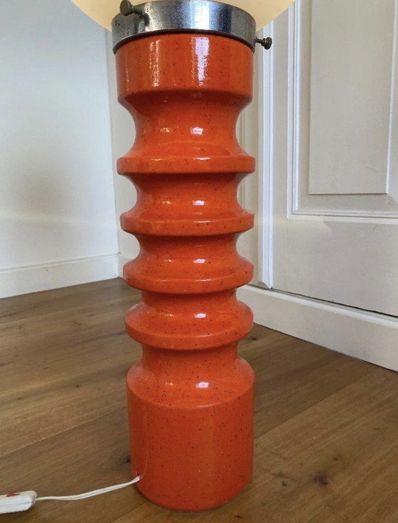 Image 1 of Vintage orange ceramic floor lamp with a glass ball from the 1960s