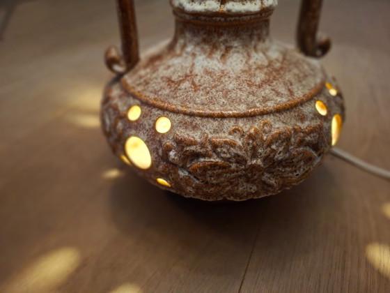 Image 1 of Vintage ceramic floor lamp / large table lamp in fat lava style - 1960s/70s - sculptural base with light openings