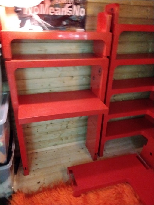 Bureau and Corner Rack, Design by Olaf von Bohr for Kartell, Red