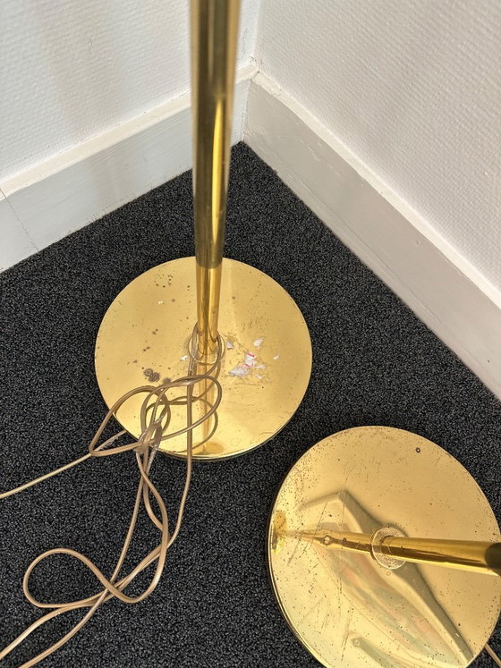 Image 1 of Lampadaire La Relco doré avec variateur – lot de 2 – luminaires vintage/design