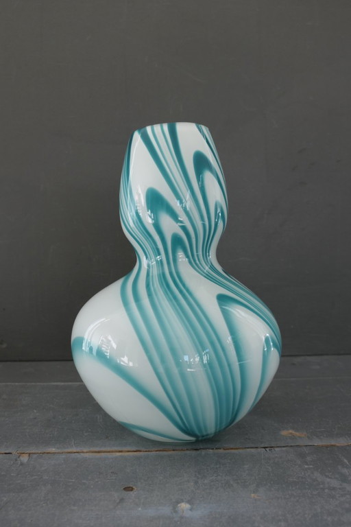 Vintage Carlo Moretti Vase Glass White Turquoise – vazen