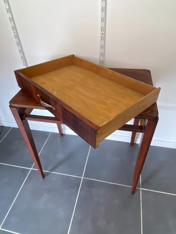 Image 1 of Vintage 1950s rosewood veneer side table/desk with one drawer