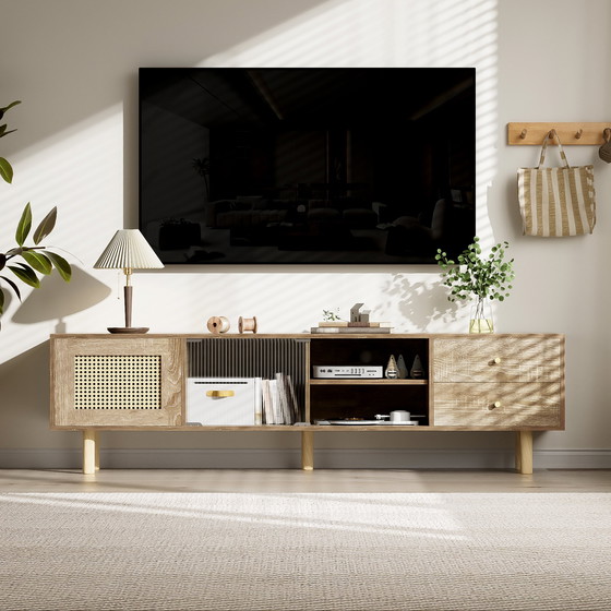 Image 1 of Urban Meuble TV-meubel in houtlook van rotan en glas met lades 172*35*48 cm