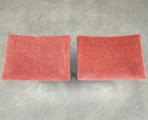 Pair of Mid-Century Maple Stools with Upholstery, Czechoslovakia 1960s