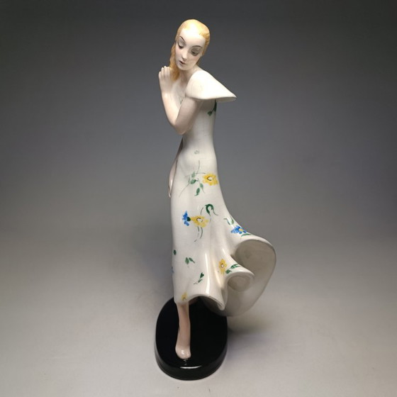 Goldscheider - Claire Weiss - Skulptur, Art Deco Dame im langen Kleid - 28,5 cm - Porzellan (photo 13 of 35)