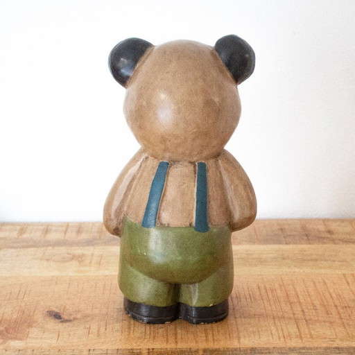 Estatua de oso de peluche de madera vintage, de la década de 1970.