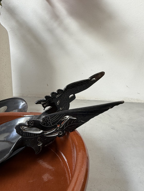 Image 1 of Ensemble ancien de cuillères en corne de buffle d'Indonésie (7 pièces)