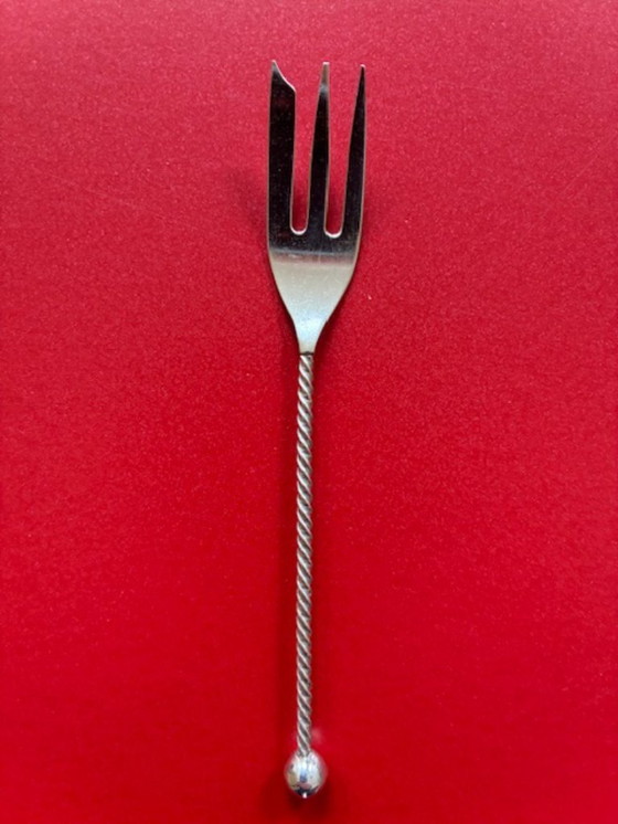 Image 1 of Originele cassette met 6 verzilverde lepeltjes en 6 vorkjes